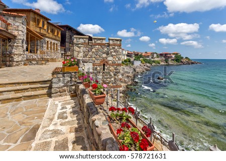 Amazing panorama with Ancient fortifications in old town of Sozopol, Burgas Region, Bulgaria
