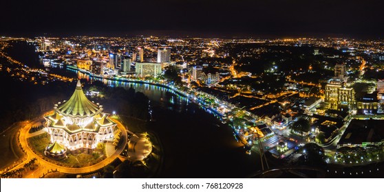 Amazing panorama view of Sarawak Kuching city riverfront, Sarawak East Malaysia 