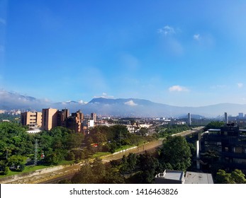 Amazing Panoramic View Or Landscape Of The City Of Medellin In Colombia, With Skybuildings And Parks Of El Poblado Town