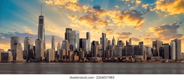 Amazing panoramic view of New York City skyline and skyscraper at sunset. Beautiful view of downtown Manhattan. - Powered by Shutterstock