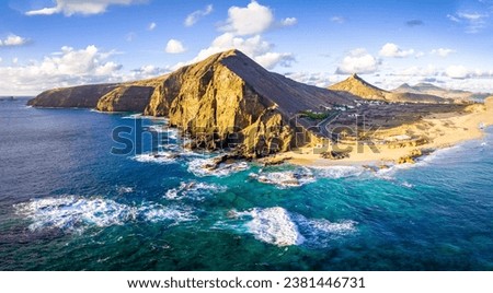 Amazing panoramo of Ponta da Calheta in PORTO SANTO island, Madeira, Portugal.