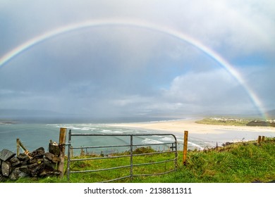 Amazing rainbow above Narin Strand by Portnoo in County Donegal Ireland
