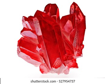 Amazing rare Red Quartz Titanium aura crystal cluster stone macro on white background