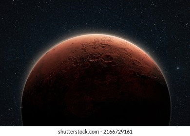 Amazing red planet Mars in deep stellar space. Journey to Mars Concept 