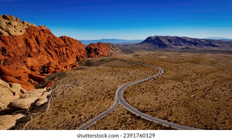 Amazing Red Rock Canyon in the Nevada Desert - aerial view - aerial photography - Powered by Shutterstock