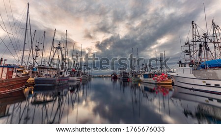 Amazing reflection at Comox harbour on Vancouver Island, British Columbia, Canada