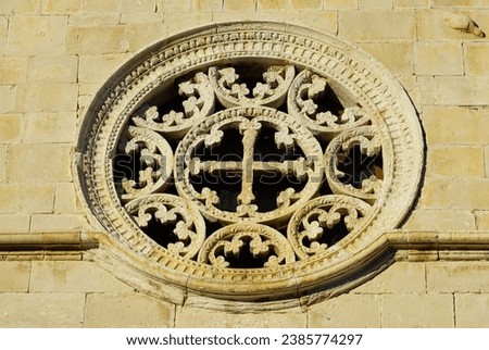 Amazing round ornament on the top of the Church of the Assumption of Mary in Pag town in Croatia