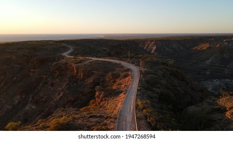 Amazing route over the top of the Charles Knife canyon road with an great aerial view In Exmouth, Western Australia on sunset sunrise.