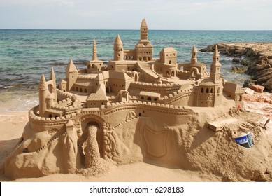 Amazing sandcastle on a mediterranean beach