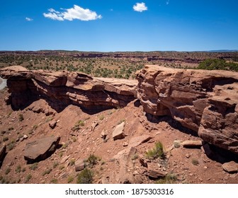 Amazing Sandstone Monoliths In A Barren Desert Prairie On A Blue Partly Cloudy Summer Day At Capitol Reef National Park In Torrey Utah