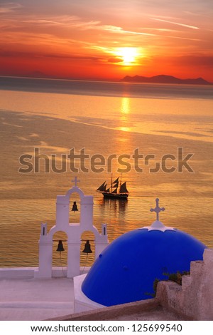Amazing Santorini with church and sea view in Greece