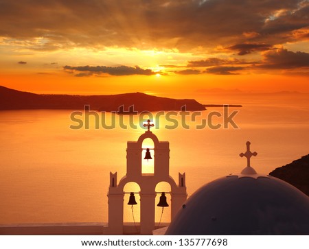 Amazing Santorini with churches and sea view in Greece