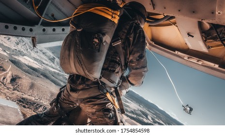 An Amazing Shot Of An Airborne Forces Soldier Going To Jump From An Airplane