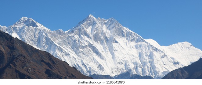 Amazing Shot Of Panoramic View Nepalese Himalayas Mountain Peaks Covered With White Snow Attract Many Climbers, Some Of Them Highly Experienced Mountaineers