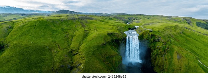 Amazing Skogafoss Waterfall in Iceland, Aerial View - Powered by Shutterstock