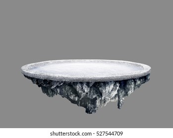 Amazing snow field island floating in the air isolated with grey background