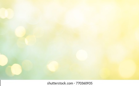 Amazing Spring Summer Background. Delicate Beautiful Abstract Nature Green Yellow Backdrop With Light Spot. Wide Screen Soft Texture With Copy Space For Text.