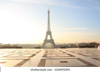 Amazing Sunrise Above The Eiffel Tower, Trocadéro Place In Paris, France
