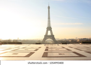 Amazing Sunrise Above The Eiffel Tower, Trocadéro Place In Paris, France
