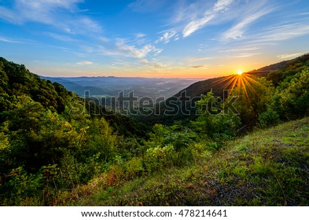 An amazing sunrise in the Blue Ridge Mountains at Lovers Leap near Meadows of Dan Virginia.