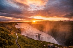 Amazing Sunrise At Gullfoss Waterfall In Iceland