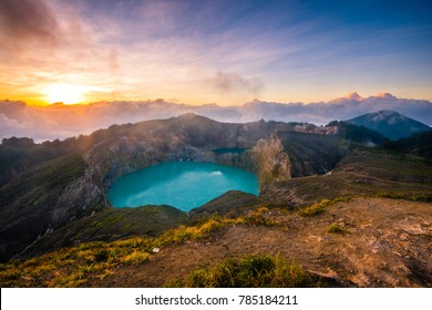 Amazing Sunrise at Kelimutu Crater Lake, Moni, Flores, Indonesia