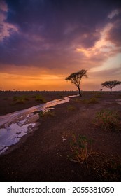 Amazing Sunset With Clouds After Storm Chaser On Sharjah Desert