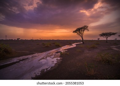 Amazing Sunset With Clouds After Storm Chaser On Sharjah Desert