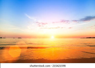 Amazing Sunset On The Sea Beach.