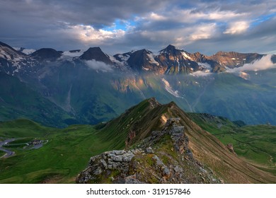 Amazing sunset on the top of grossglockner pass, Alps, Switzerland, Europe.
