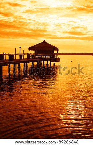 amazing sunset over tropical lake