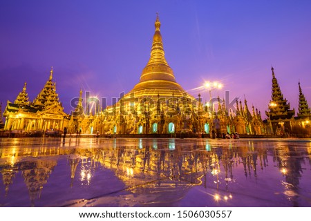 amazing sunset at shwedagon pagoda in yangon, myanmar