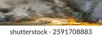 Amazing sunset skyscape. Evening sky with bright colorful orange and yellow clouds