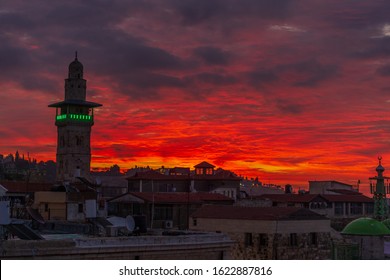 Amazing sunsrise over the muslim quarter in old Jerusalem