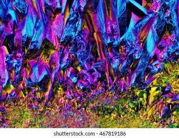 Amazing surface of  Quartz Rainbow Titanium Aura Crystal cluster macro
