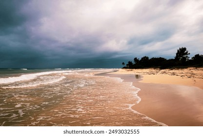 Amazing tropical mexican caribbean beach and sea landscape panorama with clear turquoise blue water waves and dark clouds in Playa del Carmen Mexico. - Powered by Shutterstock