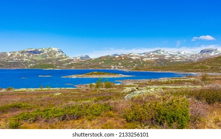 Amazing Vavatn lake panorama rough landscape boulders mountains Hemsedal Norway.
