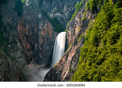 Amazing view about the boka waterfall in Triglav national park Slovenia. Slovenian name is Slap Boka. This is the highest waterfall in country 144 meters high and 16 meters wide