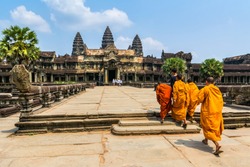 Amazing View Of Angkor Wat Is A Temple Complex In Cambodia And The Largest Religious Monument In The World. Location: Siem Reap, Cambodia. Artistic Picture. Beauty World