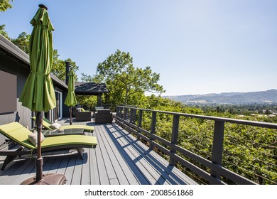 Amazing View From The Deck Of A Wine Country Home, Lounge Chairs Face The Mountains