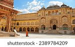 Amazing view of decorated gateway at Amber Fort, Jaipur, India. Artistic photo. Beautiful world.