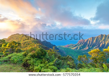 Amazing view of Kalalau Valley and Na Pali coast, Kauai island, Hawaii