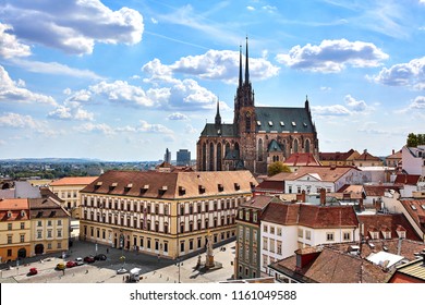 Amazing view of the old tow and Cathedral of St. Peter and Paul in Brno, Czech Republic