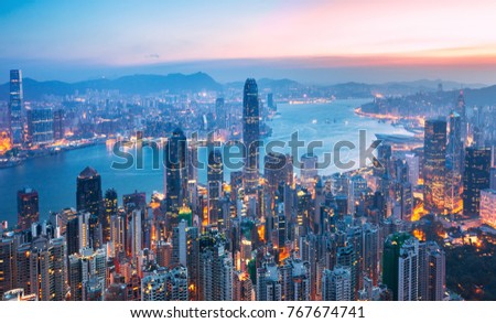 Amazing view on Hong Kong city from the Victoria peak, China