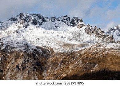 Amazing view over snow covered mountains with first snow in October. Near Davos, Switzerland - Powered by Shutterstock