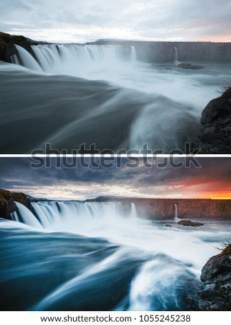 Similar – Godafoss, Islande, berühmter Wasserfall in Island.