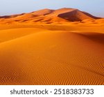 Amazing view of sand dunes in the Sahara Desert. Location: Sahara Desert, Merzouga, Morocco. Travel concept. Artistic picture. Beauty world.