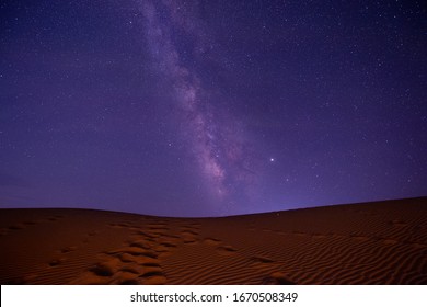 Amazing Views Of The  China Desert Under The Night Starry Sky 