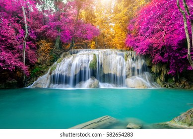 Waterfall Autumn Forest Erawan National Park Stock Photo 367267391 ...