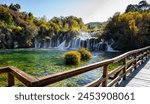 Amazing waterfalls Krka National Park in Croatia, beautiful Skradinski Buk Waterfall in Krka National Park. Travel attraction in Dalmatia, Croatia